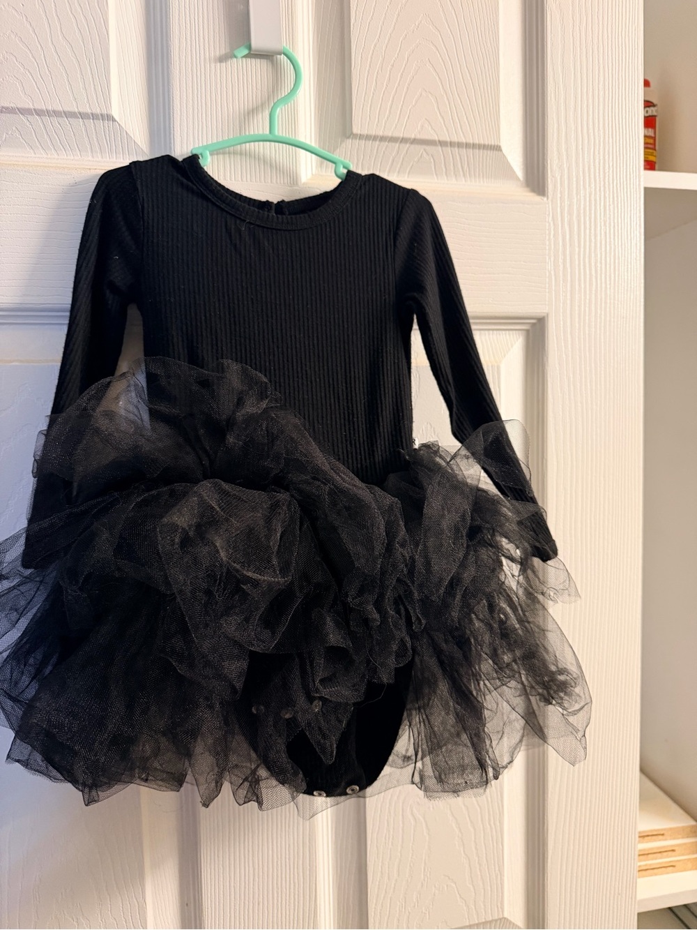 Children's Black Long-Sleeve Tulle Tutu Bodysuit
